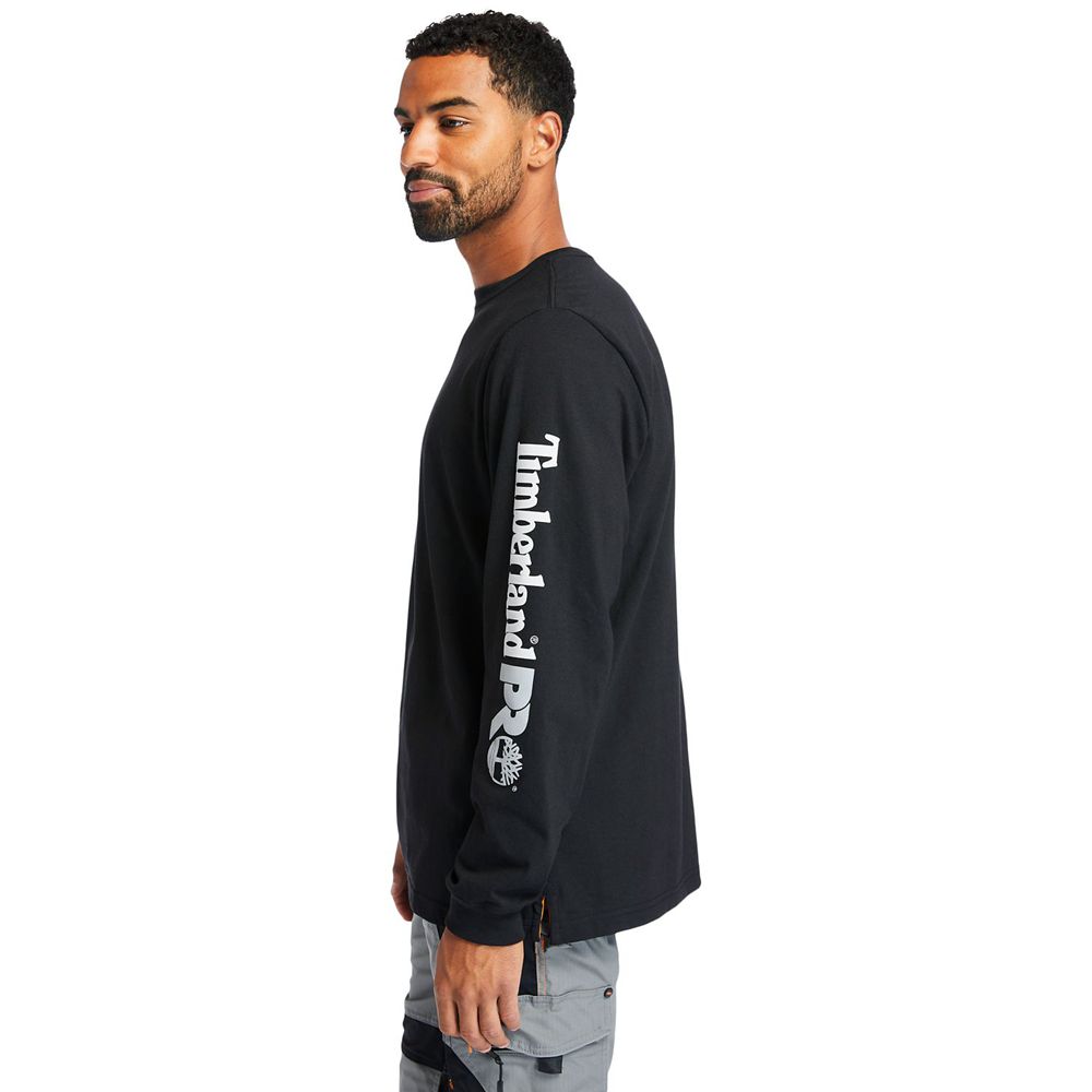 Timberland Mens T-Shirts PRO® Logo Sleeve Base Plate Wicking - Black - India HZ0854739